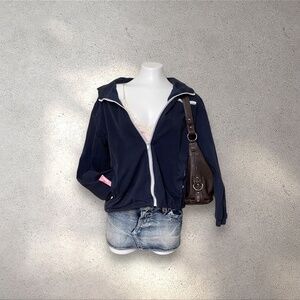 Brandy Melville John Galt Navy Blue Krissy Windbreaker Zip Up Hoodie